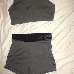 nike pro spandex shorts, nike dri-fit sports bra